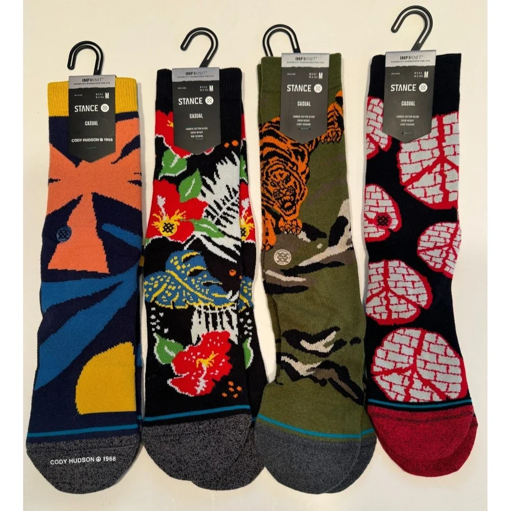 NEW Stance Casual Icon Mixed Crew Socks SZ M 6-8.5 Lot of 4 Tiger, Peace, Cory